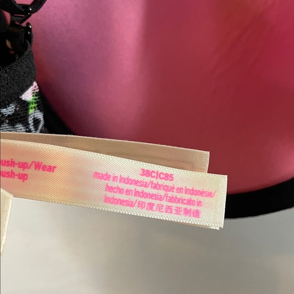 PINK Victoria's Secret Black Bra with Pink Floral Design - Picture 6 of 10